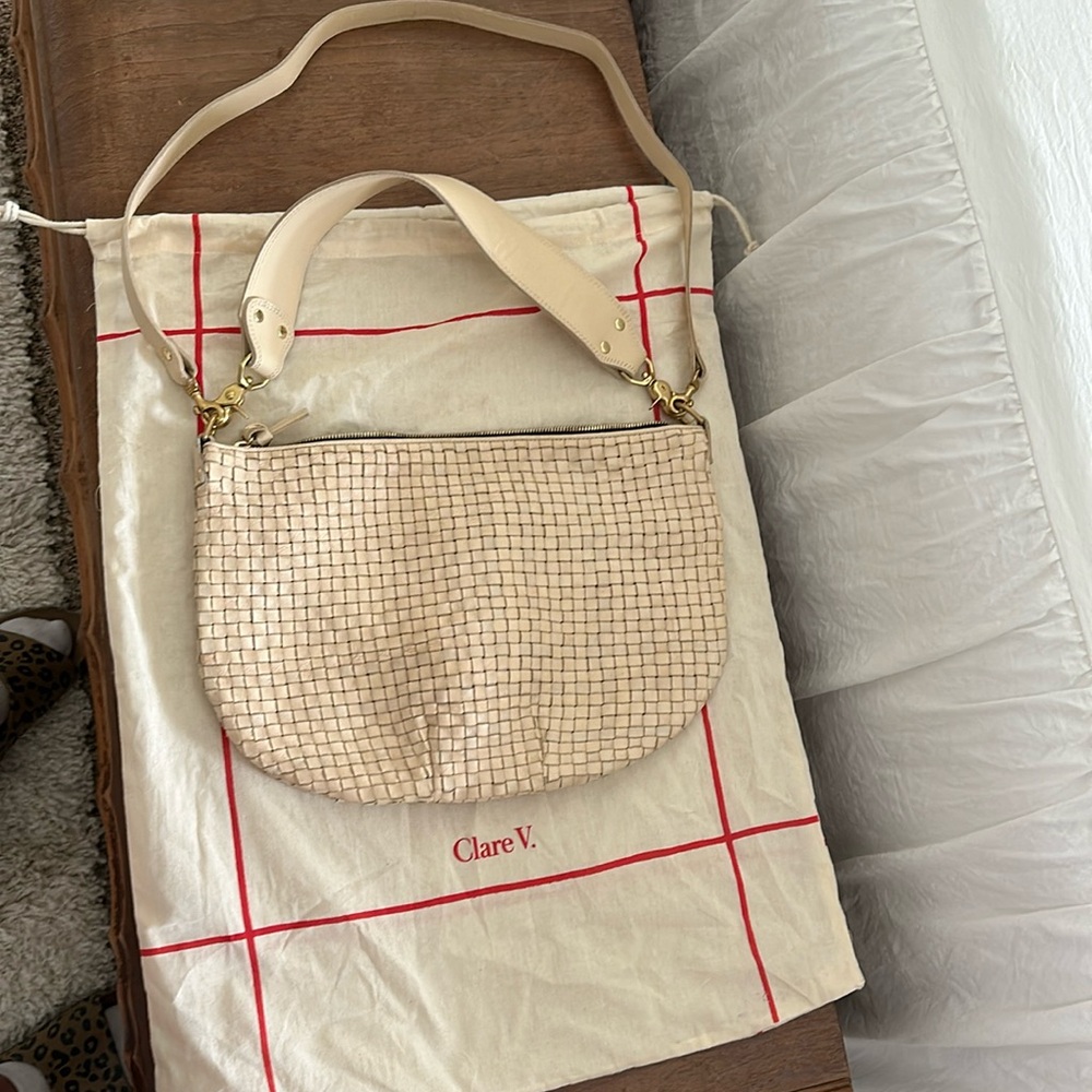 Clare V Cream woven messenger with interchangeable straps